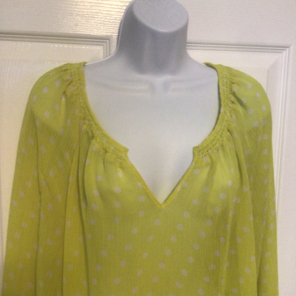 Lane Bryant Yellow Polka Dot Semi-Sheer Long Sleeve Blouse Sz 18/20 - Picture 2 of 8